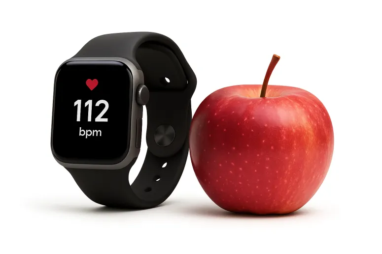 Bild einer Fitnessuhr und eines Apfels